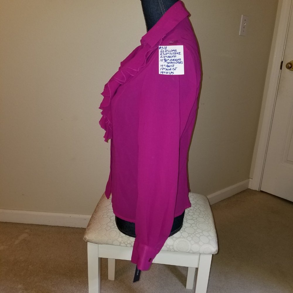 ✅NWT Jones Wear Silk Fuchsia Ruffles Blouse 4 #318 - Picture 3 of 16